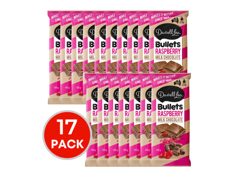 17 x Darrell Lea Milk Chocolate Raspberry Bullets Block 180g