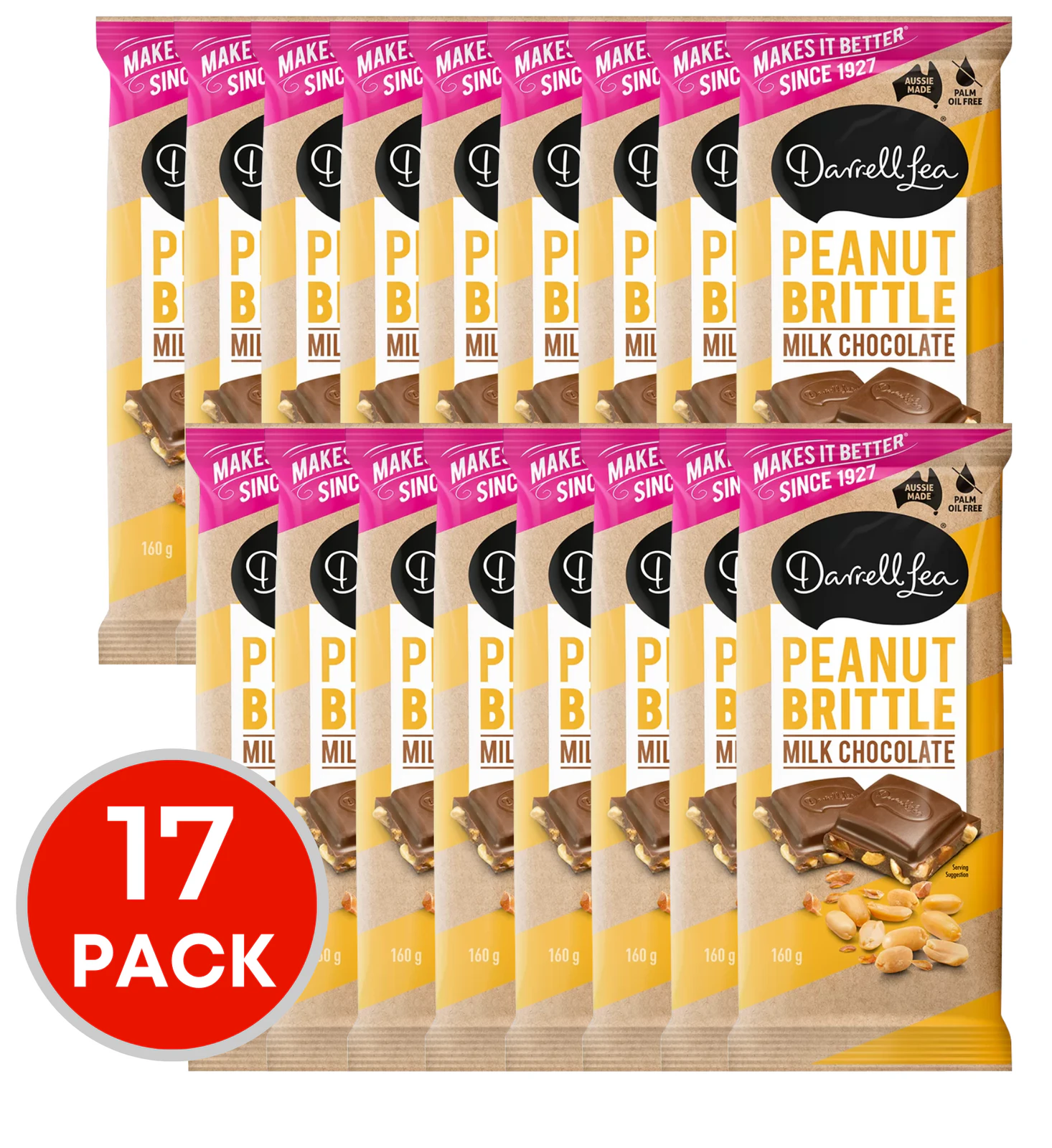 17 x Darrell Lea Milk Chocolate Peanut Brittle Block 160g