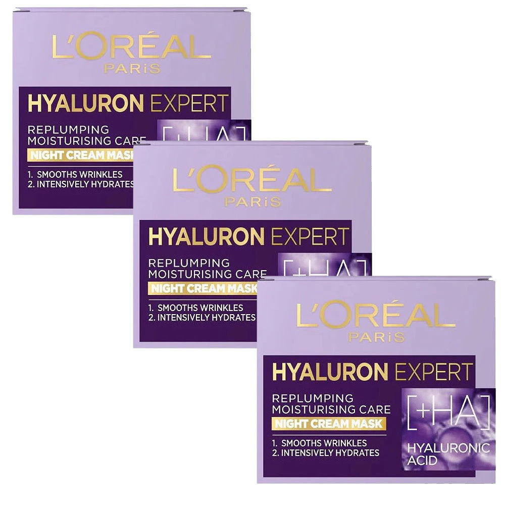 3x L&#39;Oreal Hyaluron Expert Replumping Moisturising Night Cream Mask spf20 50ml