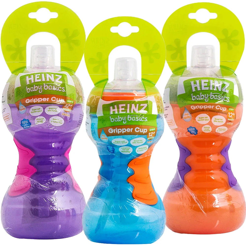 3pk Heinz Baby Basics Gripper Straw Cup 12m+ 440ml - Baby Bottles