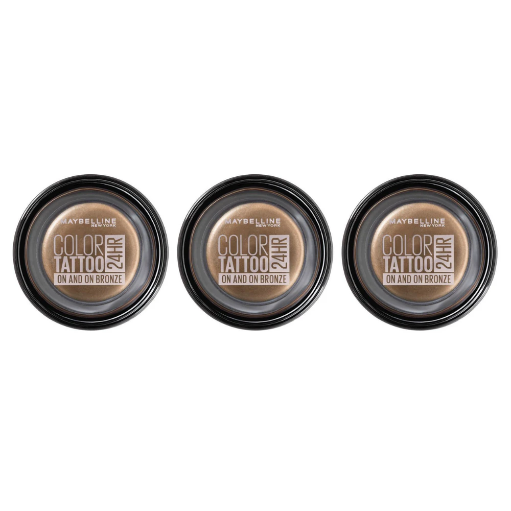 3x Maybelline Color Tattoo Eyeshadow 24hr Gel-Cream Makeup On & On Bronze 35