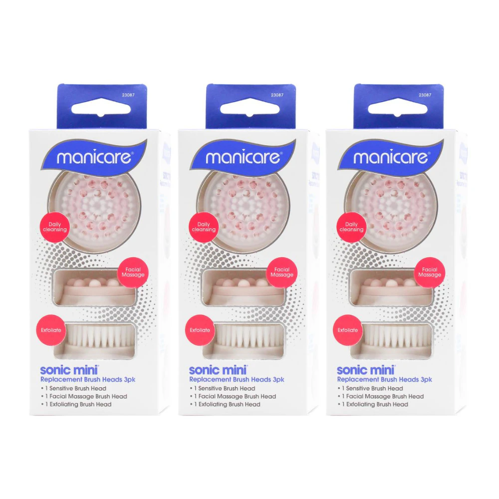 3x Manicare Sonic Mini Facial Cleanser Replacement Brush Heads 3 Pack