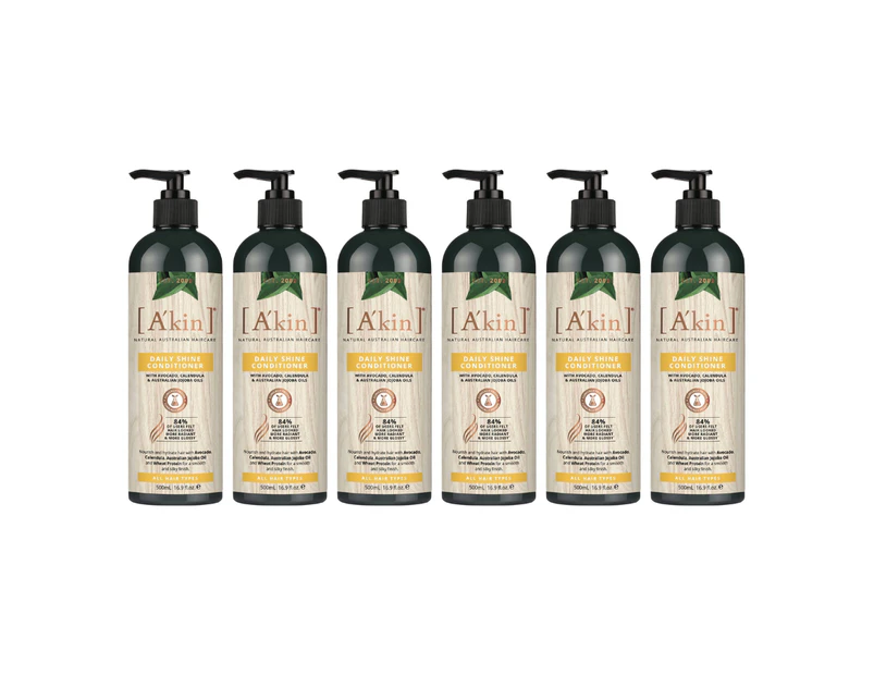 6x Akin Daily Shine Conditioner Avocado, Calendula and Australian Jojoba Oils 500ml