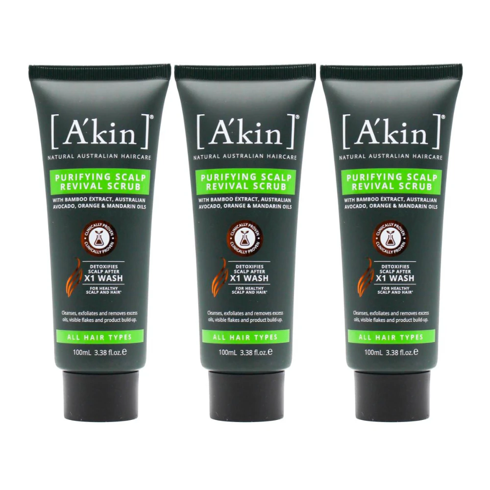 3x A&#39;kin Purifying Scalp Revival Scrub With Bamboo Extract, Australian Avocado, Orange & Mandarin Oils 100ml