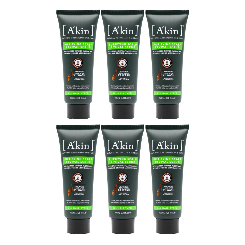 6x A&#39;kin Purifying Scalp Revival Scrub With Bamboo Extract, Australian Avocado, Orange & Mandarin Oils 100ml