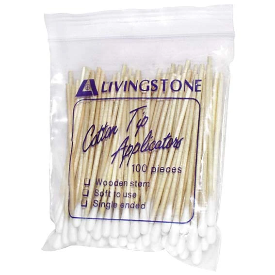 Livingstone Cotton Tip Applicator Single Tipped Wooden Stem 7.5cm 100 Pack