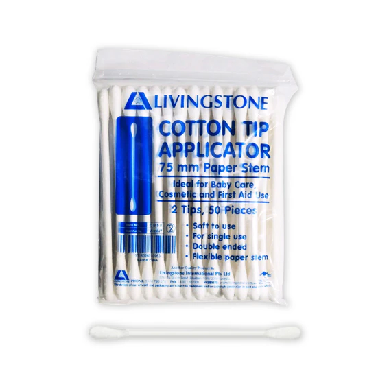 Livingstone Cotton Tip Applicator Double Tipped Paper Stem 7.5cm 50 Pack