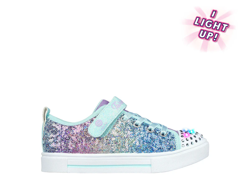 Skechers Girls' Twinkle Sparks Sequin Flash Light-Up Sneakers - Light Blue/Multi