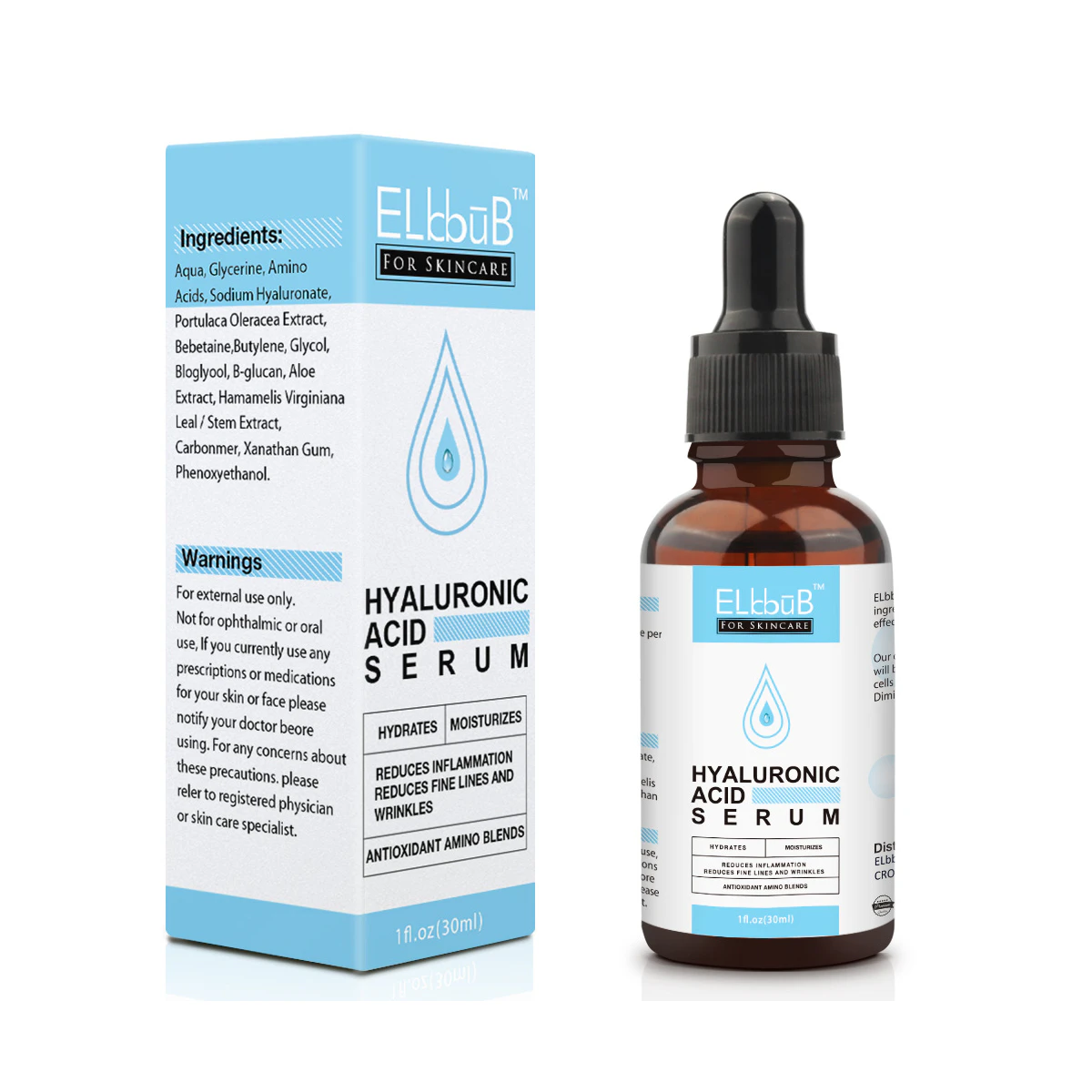 ElbbuB Pure 100% Hyaluronic Acid Face Serum Anti Aging Facial Wrinkle 30ml Skin Care