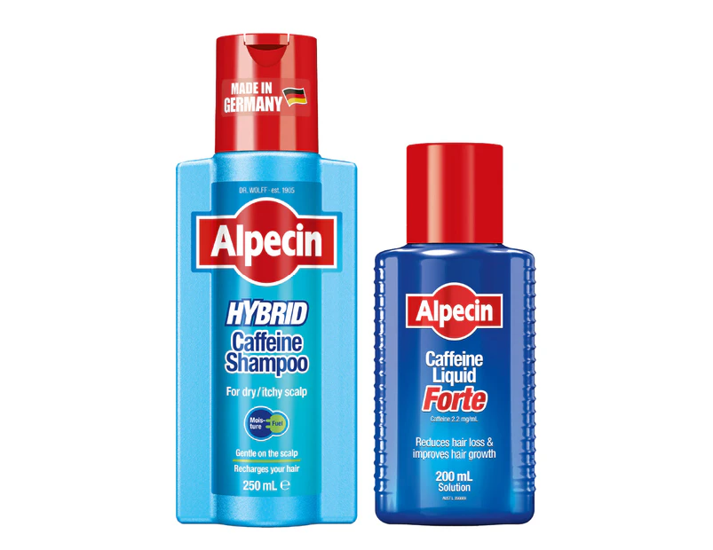 Alpecin Hair Loss Set - Alpecin Hybrid Caffeine Shampoo + Caffeine Liquid Forte 200ml - Itchy Scalp & Hair Loss