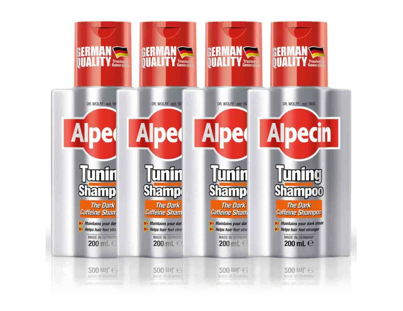 4x Alpecin Tuning Shampoo - Maintain Dark Hair - Thicker & Stronger Hair 200ml