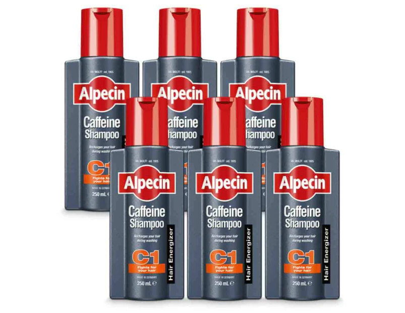 6x Alpecin C1 Caffeine Shampoo for Men - For Stronger Hair, 250ml