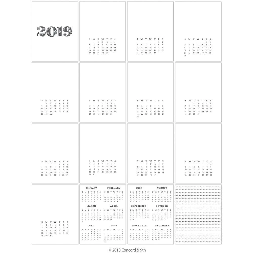 Concord & 9th 4.25inch X5.5inch - Calendar Cards 16 pack*