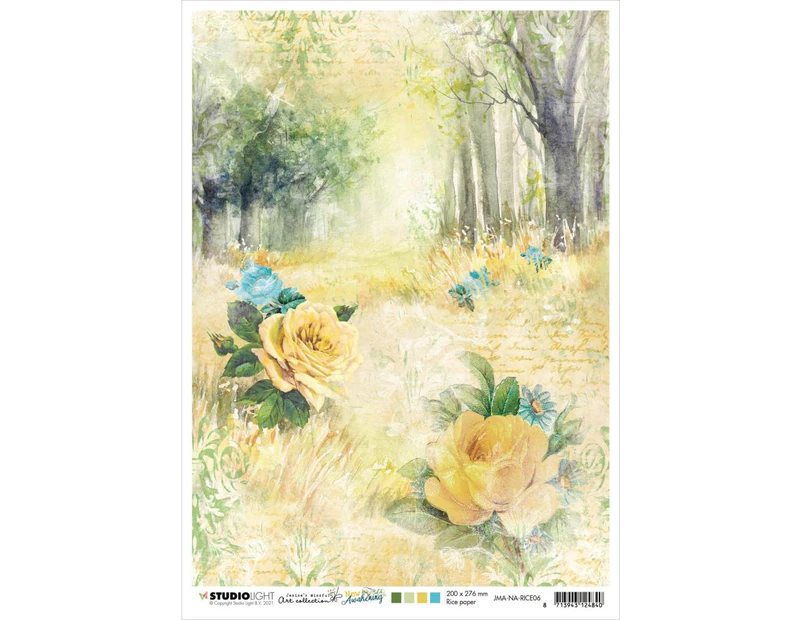 Studio Light Jenine's Mindful Art New Awakening Rice Paper Sheet A4 - NR. 06, Forest Road/Roses*