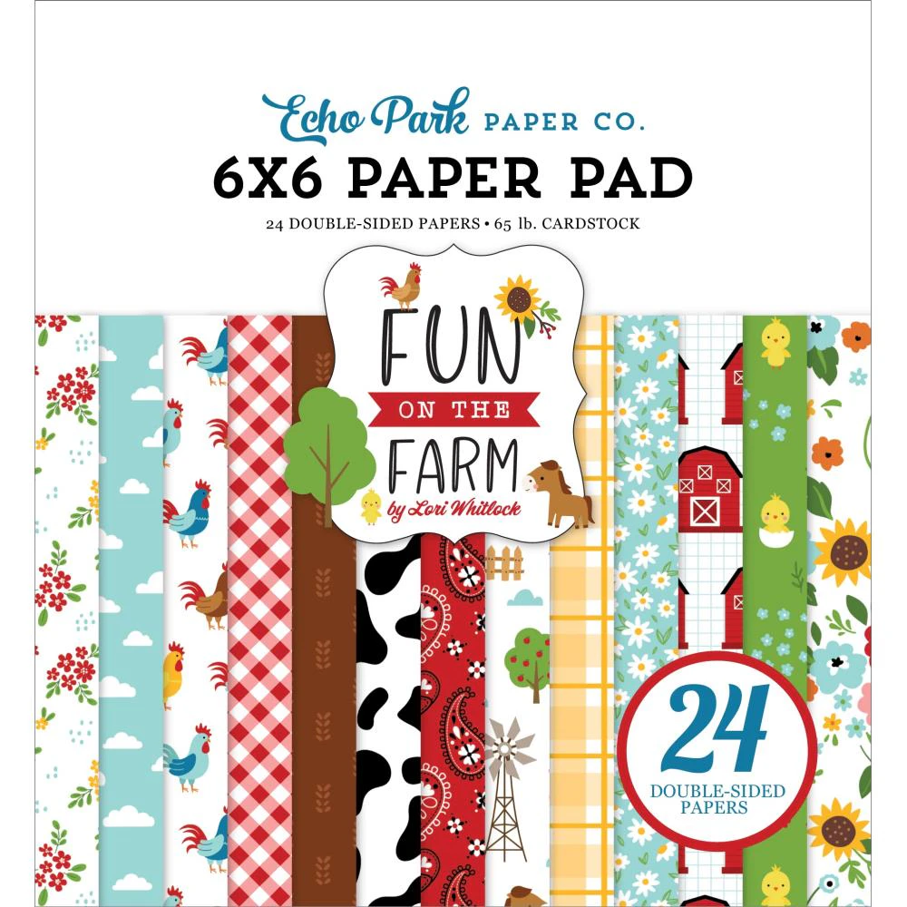 Echo Park Double-Sided Paper Pad 6"x 6" 24 pack - Fun On The Farm*