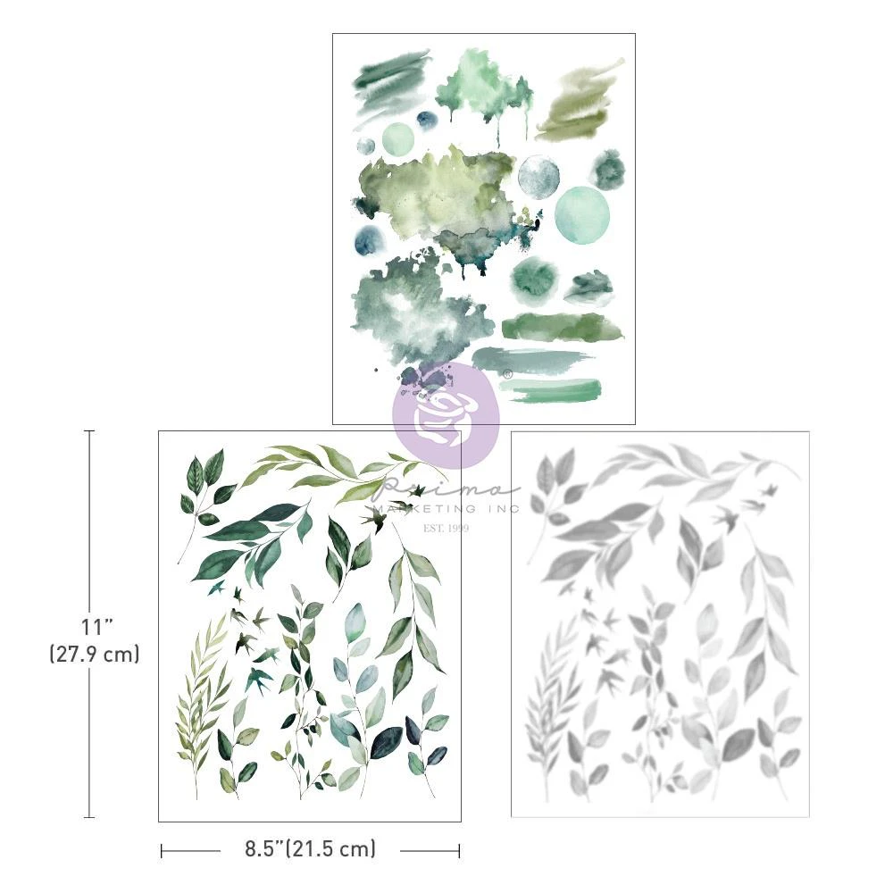 Prima Marketing Sharon Ziv Rub-On Transfers 8.5" x 11" - 3 pack - Greenery Day*