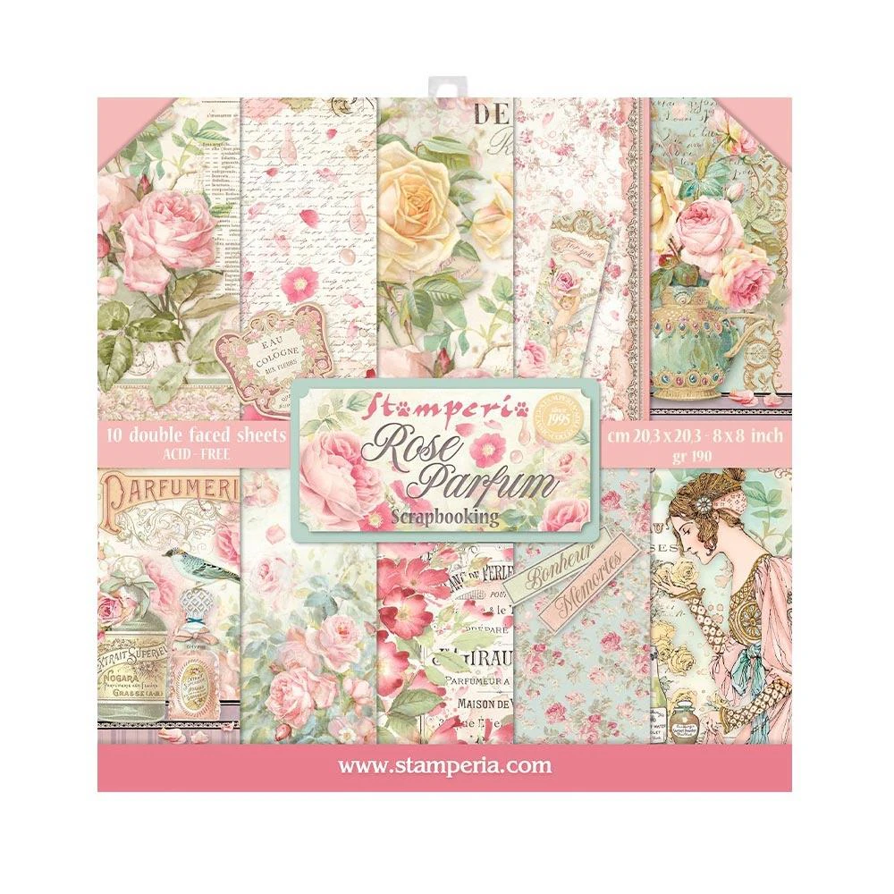 Stamperia Double-Sided Paper Pad 8"x 8" 10 pack - Rose Parfum