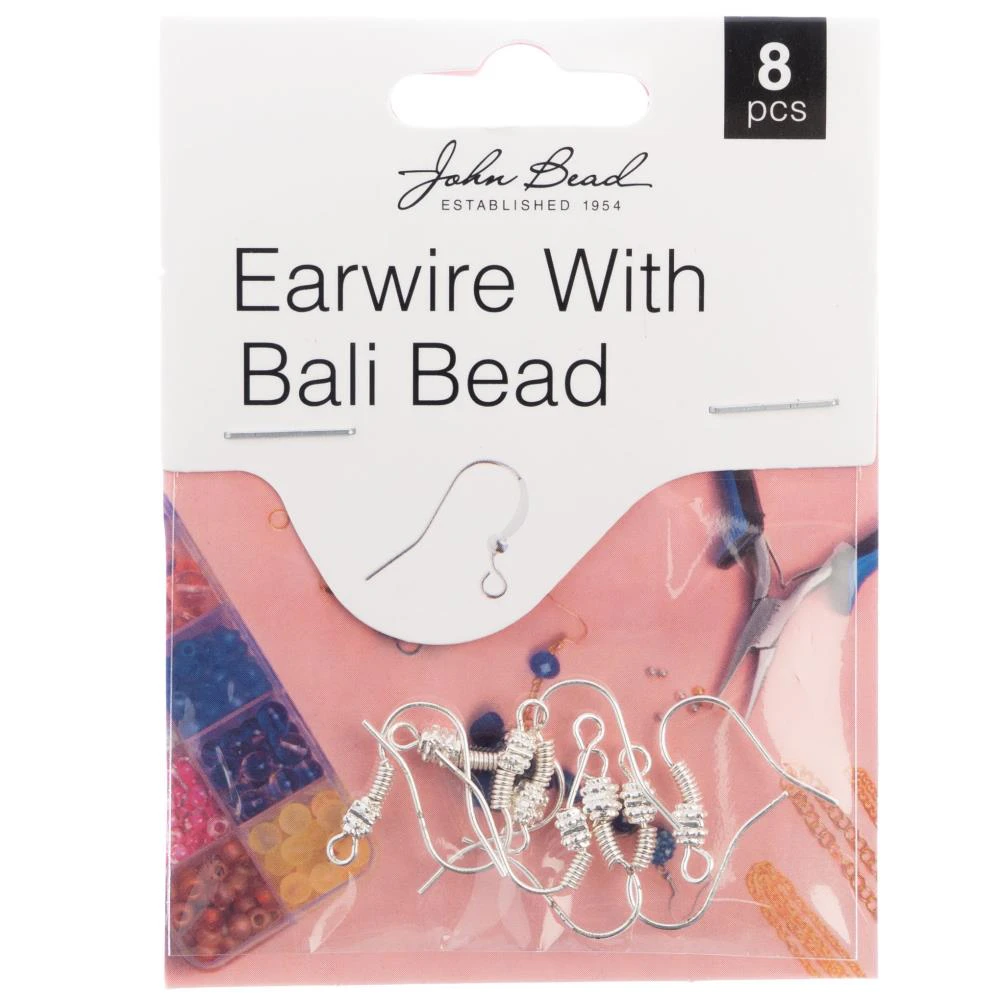 John Bead Earwire w/ Bali Bead 8 pack  Silver