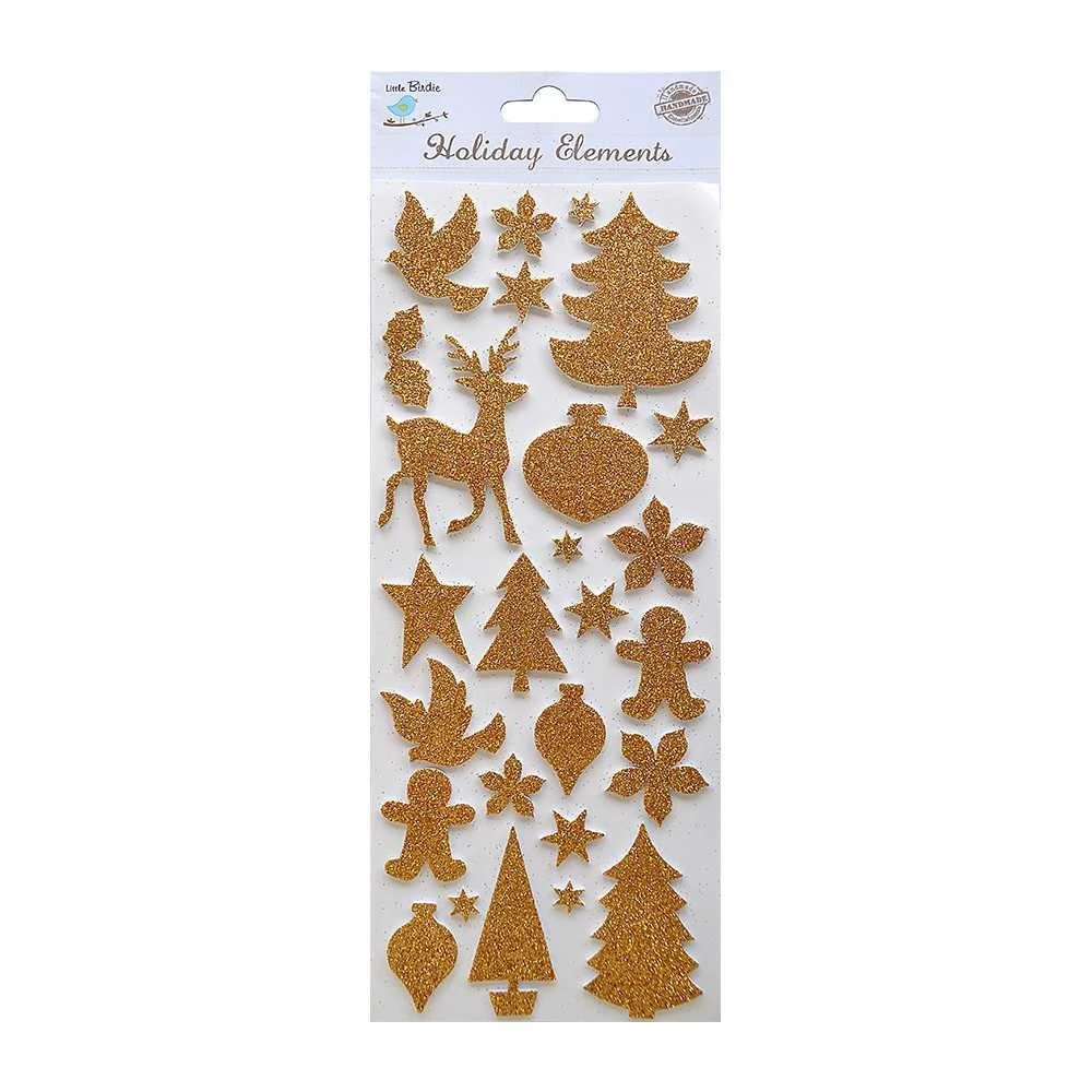 Little Birdie Christmas Glitter Reindeer & Tree 26 pack - Gold