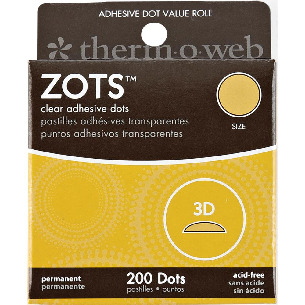 Thermoweb Zots Clear Adhesive Dots 3D 1/2"X1/8" Thick 200 pack