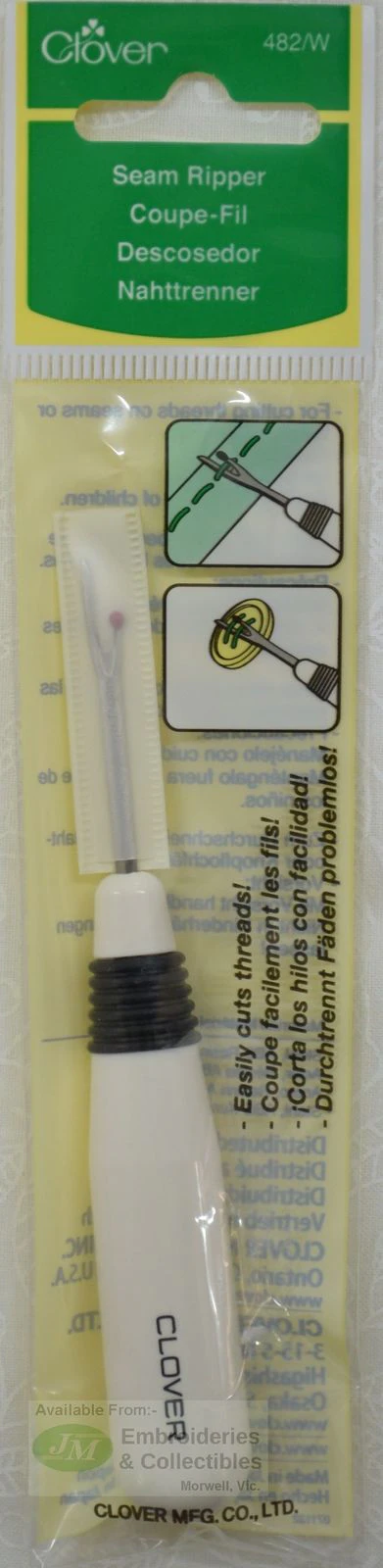 Clover Seam Ripper 482-White Easily Cuts Threads