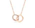 Double Ring Pendant Gold Plated Women's Necklace-Rose Gold