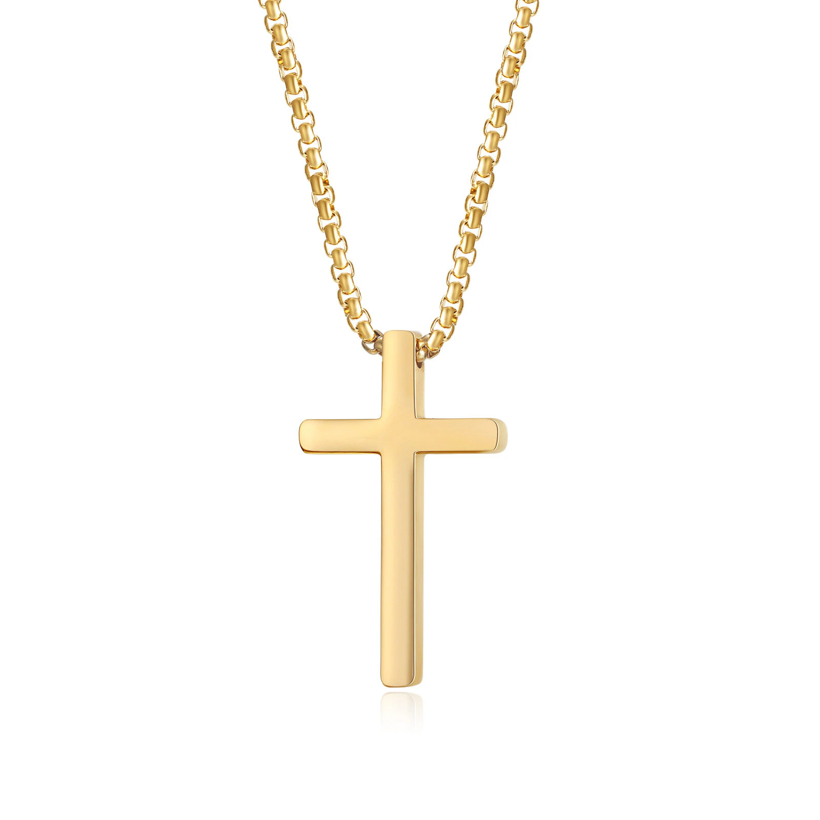 Glossy Titanium Cross Accessory Fashion Necklace For Women Men-Gold