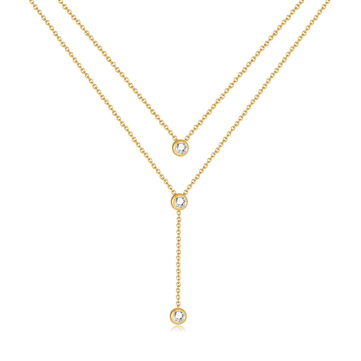 Double Layered Gold Plated Stainless Steel Necklace-Gold