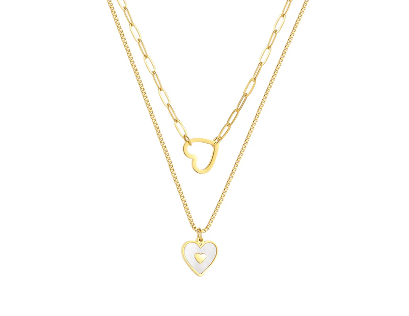 Double Layers Heart Titanium Necklace For Women-Gold