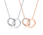 Double Ring Pendant Gold Plated Women's Necklace-Rose Gold