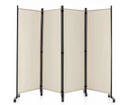 Costway 4-Panel Room Divider on Wheels 1.7×2.2m Folding Privacy Screen Wall Partition Stand Home Living