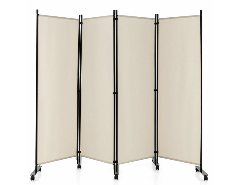 Costway 4-Panel Room Divider on Wheels 1.7×2.2m Folding Privacy Screen Wall Partition Stand Home Living