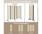 Costway 4-Panel Room Divider on Wheels 1.7×2.2m Folding Privacy Screen Wall Partition Stand Home Living