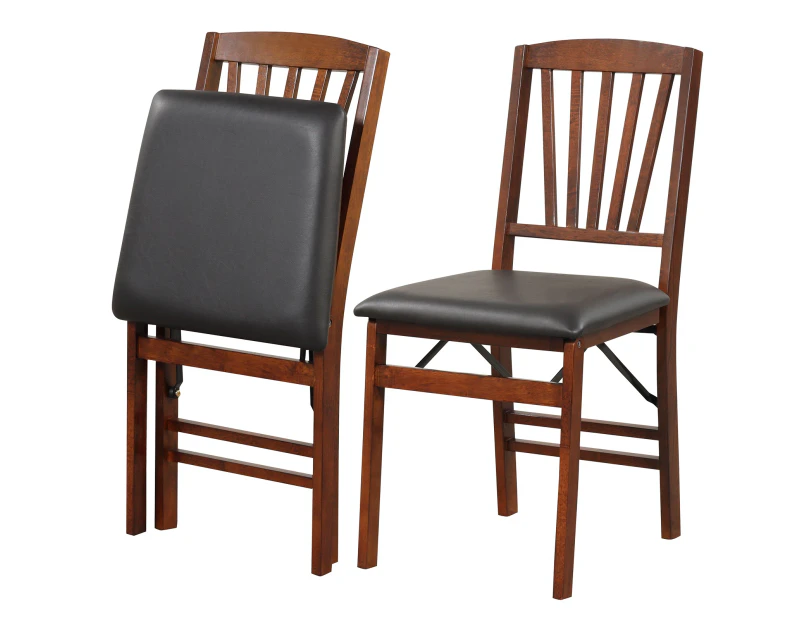 Costway Foldable Dining Chair Set of 2 High Back Kitchen Chairs Upholstered Padded Seat Brown