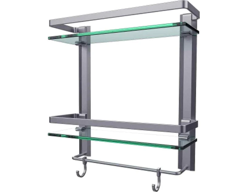 Bathroom Wall Organizer Shelf, 2-Tier Glass - Silver