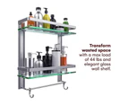 Bathroom Wall Organizer Shelf, 2-Tier Glass - Silver