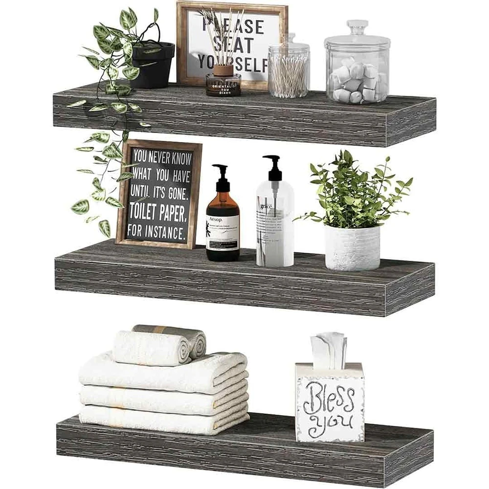 Floating Shelves for Wall 16 inch Set of 3 - Grey