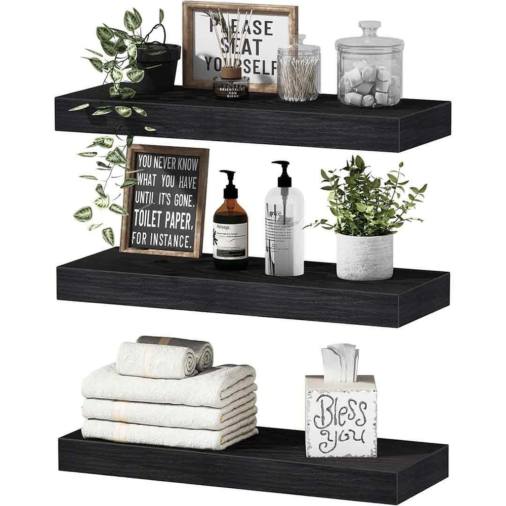 Floating Shelves for Wall 16 inch Set of 3 - Black