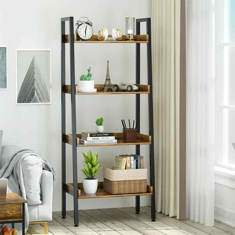 4 Tier Ladder Bookshelf w/Open Shelf - 56.7'' H - Brown