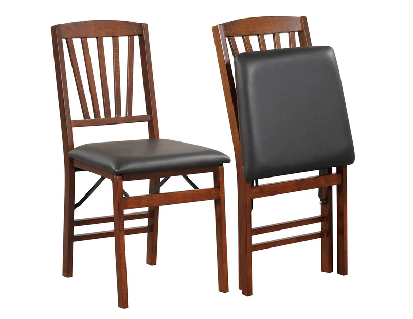 Giantex 2PCS Folding Dining Chair Set Wood Kitchen Chairs w/Padded Seat Dining Side Chairs Brown