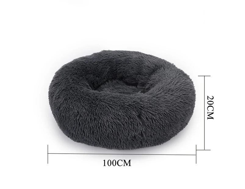 Warm Plush Round Donut Pet Dog Cat Bed Fur Cuddler Soft Puppy Calming Kennel 2 Size