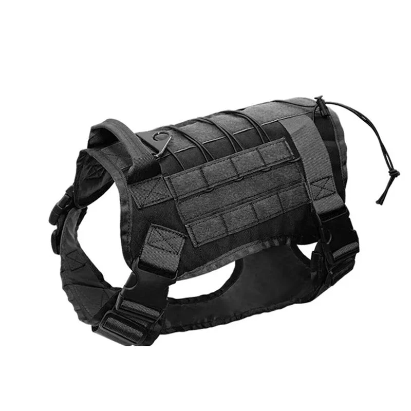 No Pull Adjustable Reflective Tactical Harness for Military Service Dogs - black