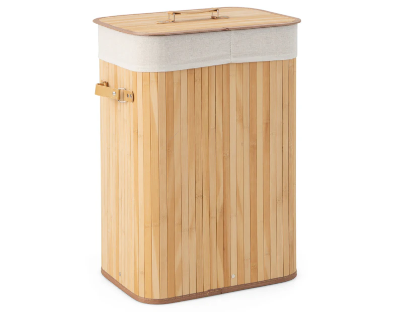 Costway 72L Bamboo Laundry Hamper Cloth Storage Basket  Collapsible Bin Bathroom Natural