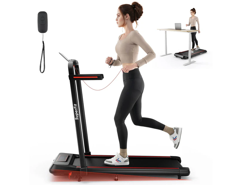 Costway 2 in 1 Folding Treadmill Electric Desk Walking Pad Incline Exercise Machine 3.0HP/15 km/h, APP & LED Display Red