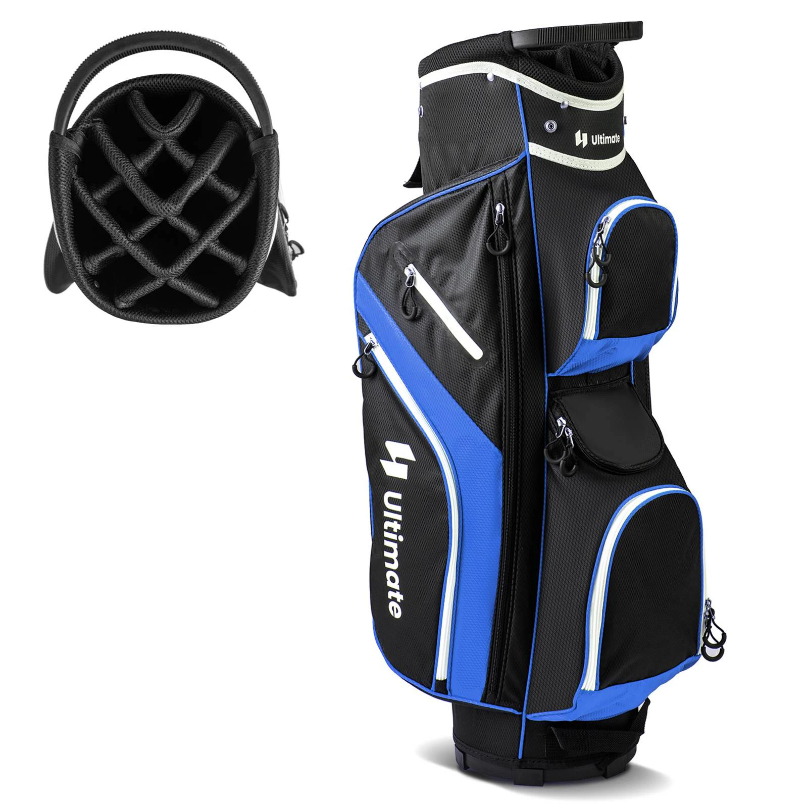 Costway Golf Cart Bag Portable Golf Club Bag Travel Bag w/14 Full Length Dividers & Rain Hood Blue