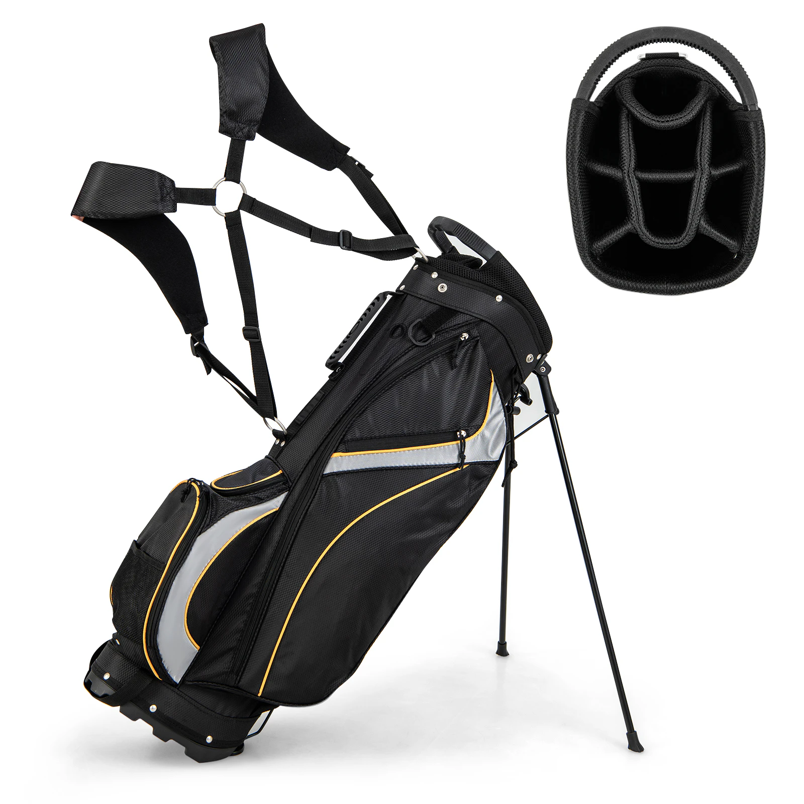 Costway Golf Stand Bag Poratble Golf Club Cart Bag w/8 Dividers & Rain Hood Black