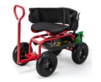 Costway Swivel Seat Garden Cart Rolling Scooter  w/ Extendable Handle & Tool Storage Red