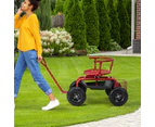 Costway Swivel Seat Garden Cart Rolling Scooter  w/ Extendable Handle & Tool Storage Red