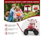 Costway Swivel Seat Garden Cart Rolling Scooter  w/ Extendable Handle & Tool Storage Red