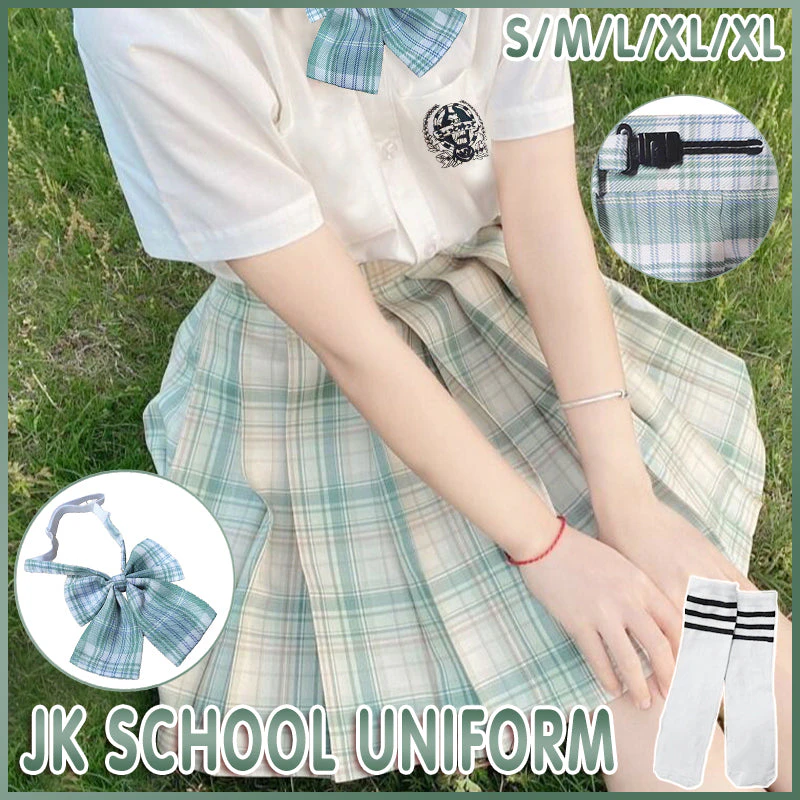 Light Green Plaid JK School Skirt Set